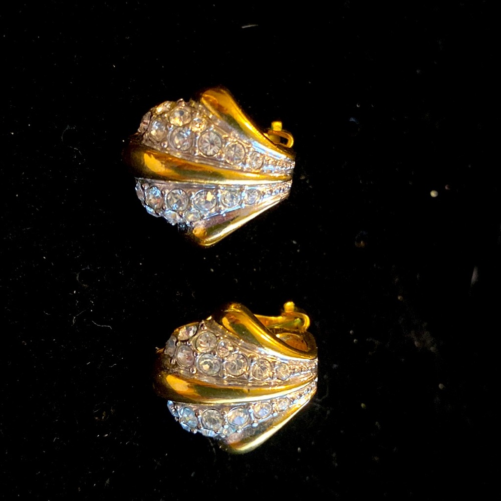 Joan Rivers signed, vintage clip earrings with gold trims and Rhinestones